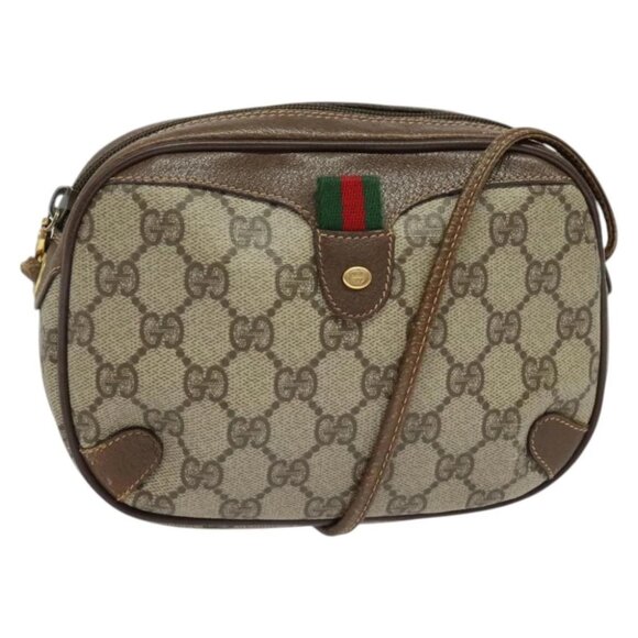 GUCCI GG Supreme Web Sherry Line Shoulder Bag PVC Beige 156 02 066 Auth bs27644 - Picture 1 of 14